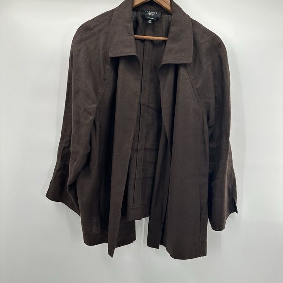 Talbots Jacket Womens 3X Brown Irish Linen Flowy Minimalist Lagenlook Boxy - Picture 3 of 9